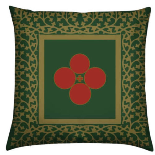 Matching-Gothic-Ecclesiastic-Red-Crosses-Gold-Trim-Green-Background-Luxury-Pillow-front