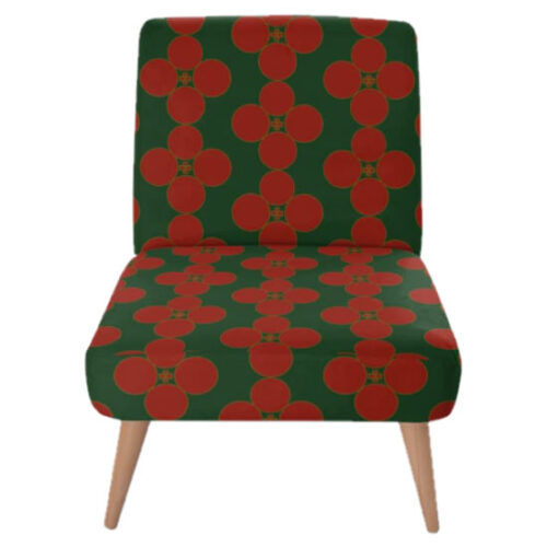Mid-Century-Modern-Chair-in-Gothic-Ecclesiastic-Red-Crosses-Gold-Trim-Green-Background
