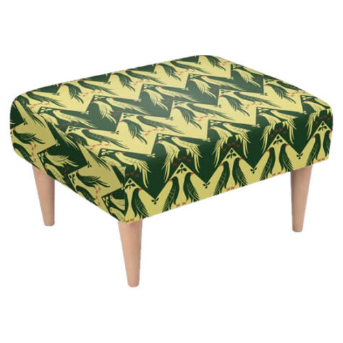 Mid-Century-Modern-Ottomon-in-Gothic-Ecclesiastic-Choir-of-Cologne-Pattern-yellow-green-red-footstool