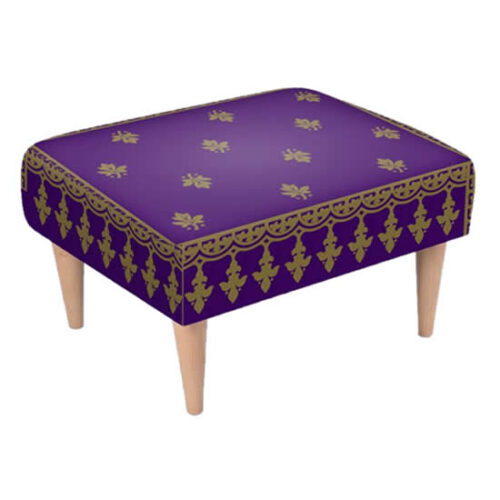 Purple-Mid-Century-Modern-Ottoman-Gothic-Ecclesiastic-Footstool-in-Gold-Leaf-Fleur-de-Lis