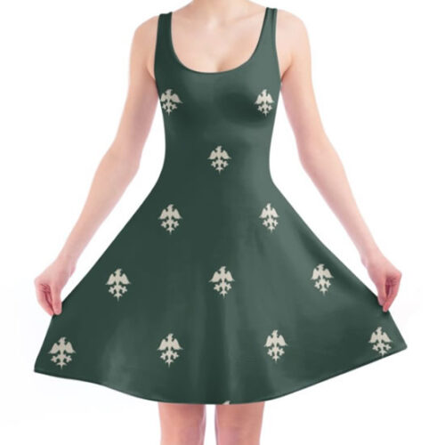 pagan-sol-medium-dark-shade-of-green-cyan-with-Albescent-white-eagles-skater-dress-middle-ages