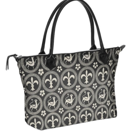 antique-english-middle-ages-pattern-zip-top-handbag-with-fleur-de-lis-and-lion