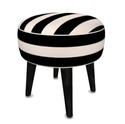 Black-Stripe-Foot-Stool-Ottoman-Pouf-Foot-Rest-front-angled