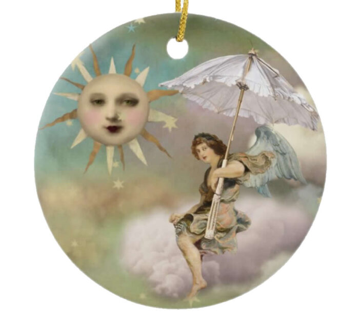 Angel-Under-An-Umbrella-in-the-Sky-Ceramic-Christmas-Ornament-front