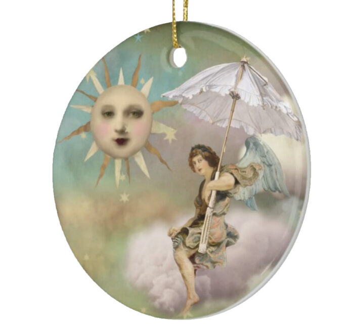Angel-Under-An-Umbrella-in-the-Sky-Ceramic-Christmas-Ornament-left