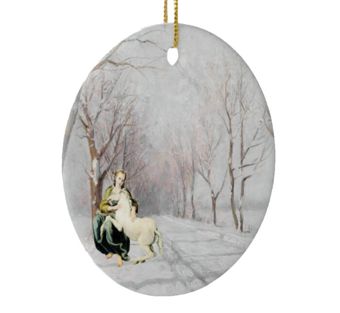 The-Barefooted-Maiden-Her-Mythical-Unicorn-Ceramic-Christmas-Ornament-right