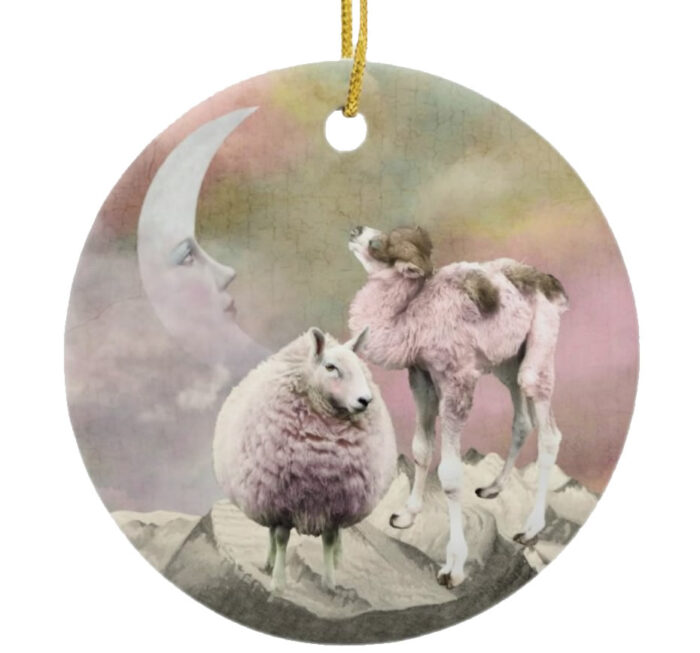 The-Sheep-and-Camel-Explore-the-Precipice-Ceramic-Christmas-Ornament-front
