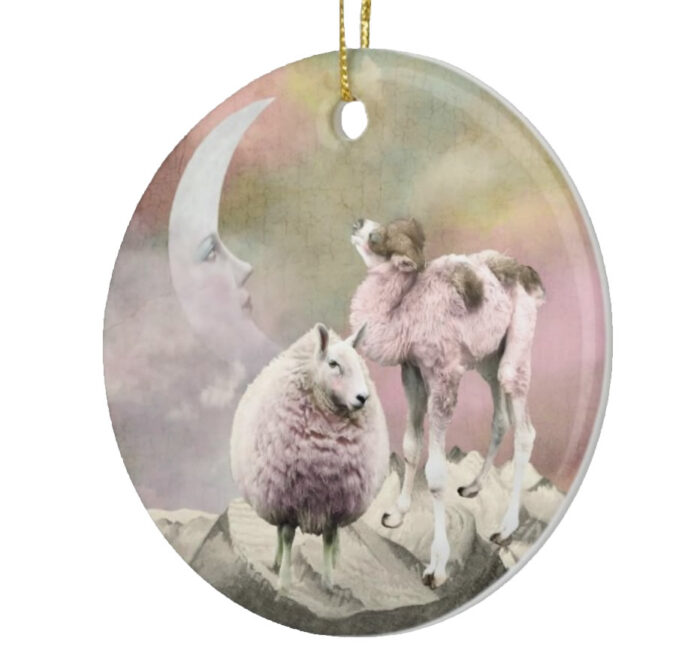 The-Sheep-and-Camel-Explore-the-Precipice-Ceramic-Christmas-Ornament-left